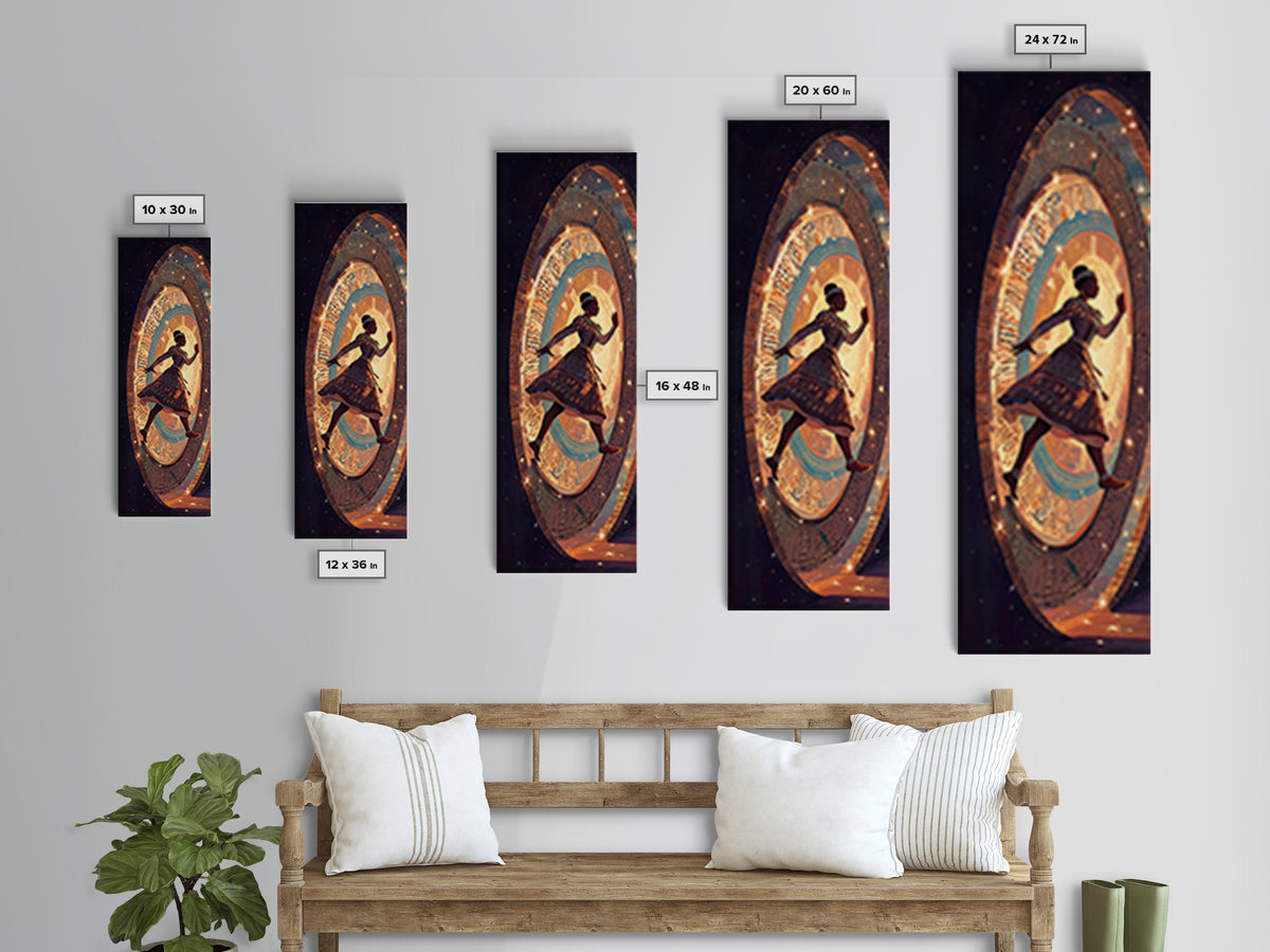 Afro Girl Running Through Cosmic Portal Wall Art, African Inspired Fantasy Scene, Black Girl Magic Decor, Dreamy Canvas Gift