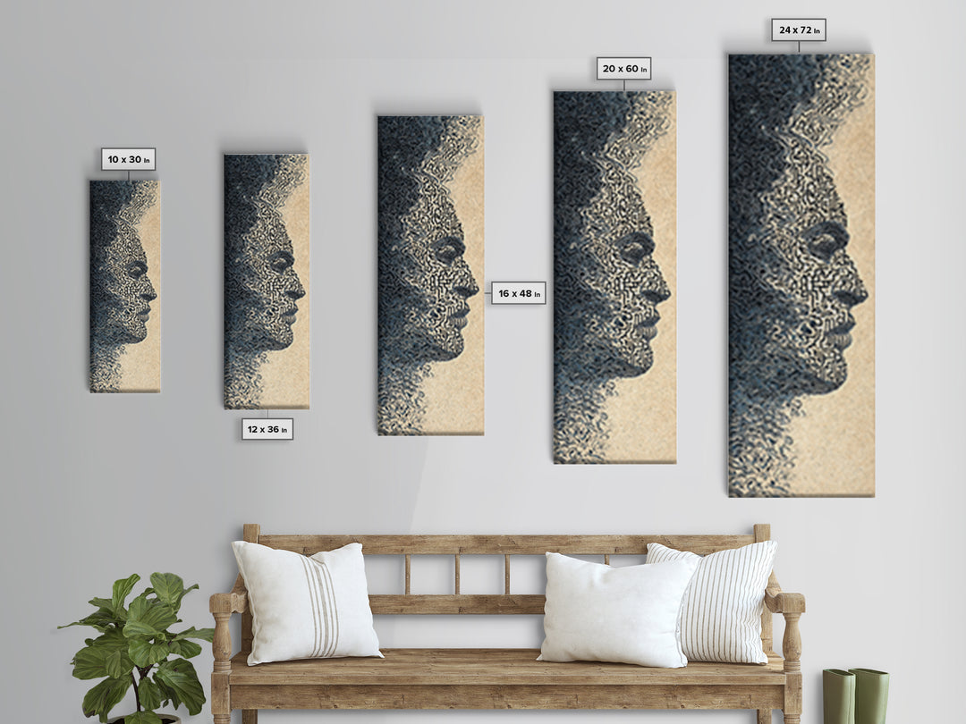 Black Woman Profile With Maze Texture Canvas Print, Minimalist Afrocentric Wall Art, Abstract Face Art, Melanin Decor Gift