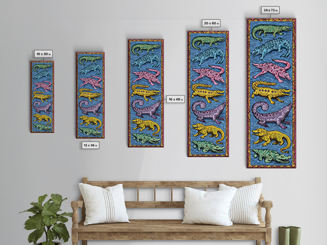 Colorful African Crocodile And Lizard Folk Wall Art, Tribal Animal Pattern, Safari Decor, Vibrant Reptile Canvas Print Gift