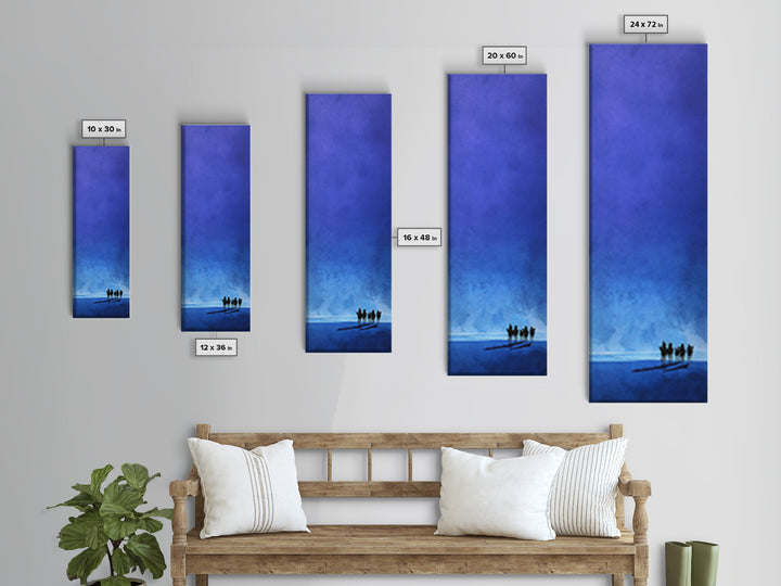 Blue Minimal Camel Riders Canvas Print, African Travel Wall Art, Sahara Desert Decor, Modern Safari Artwork For Peaceful Home