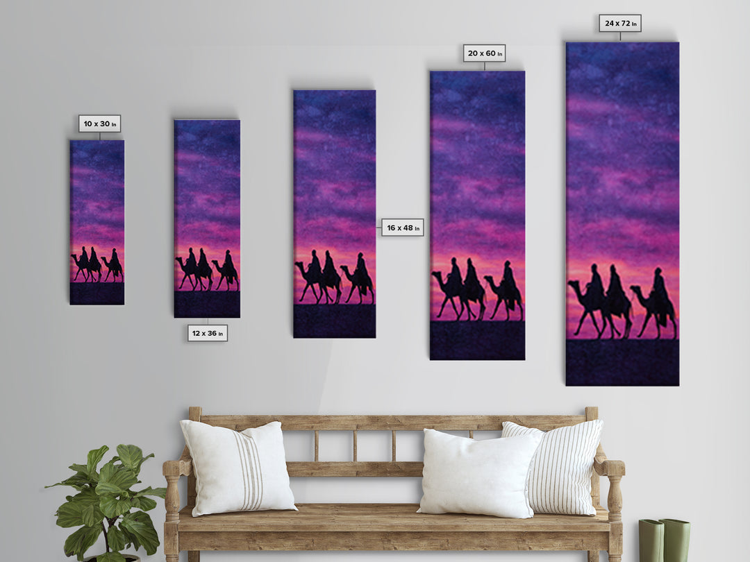 Pink Purple Sunset Camel Caravan Wall Art, African Safari Art Print, Desert Travel Decor, Boho Canvas For Bedroom Gallery