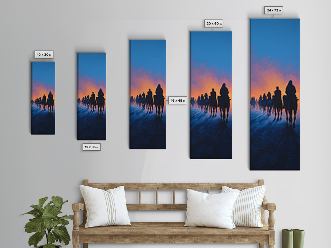 Dawn Camel Caravan In Blue Desert Canvas Print, African Travel Wall Art, Safari Decor, Statement Artwork For Living Room