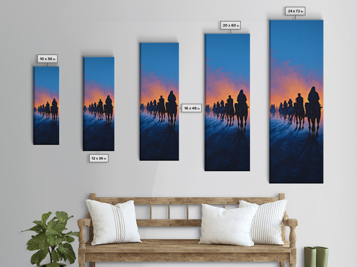 Dawn Camel Caravan In Blue Desert Canvas Print, African Travel Wall Art, Safari Decor, Statement Artwork For Living Room