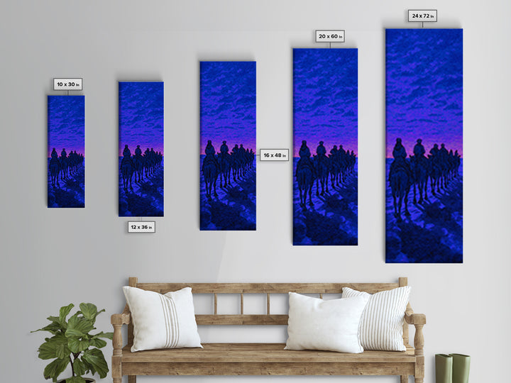Blue Purple Desert Camel Caravan Wall Art, African Safari Art, Nomad Landscape, Boho Living Room Decor, Statement Canvas Print