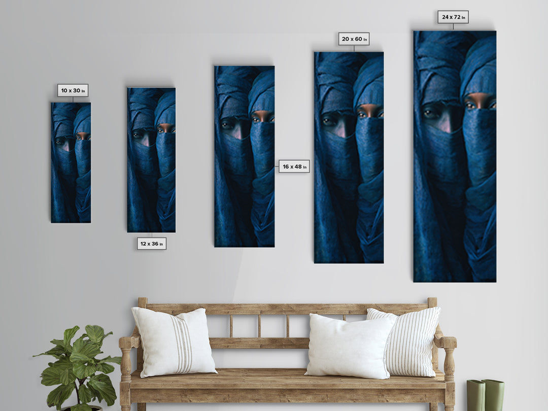 Indigo Veiled Tuareg Portrait Canvas Print, African Portrait Wall Art, Blue Nomad Decor, Afrocentric Cultural Home Decor