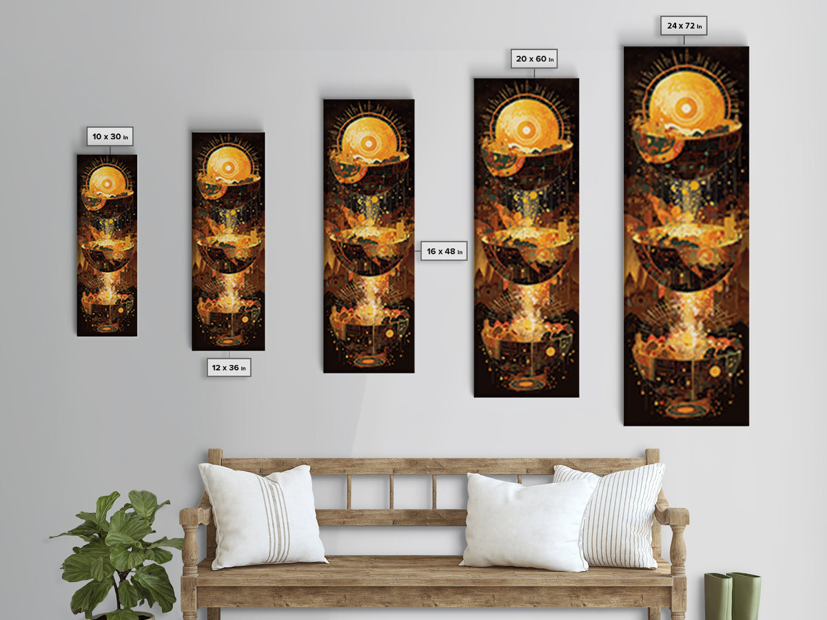 Glowing Solar City And Floating Worlds Canvas Print, Afrofuturism Decor, African Inspired Abstract, Modern Black Art, Statement Wall Decor