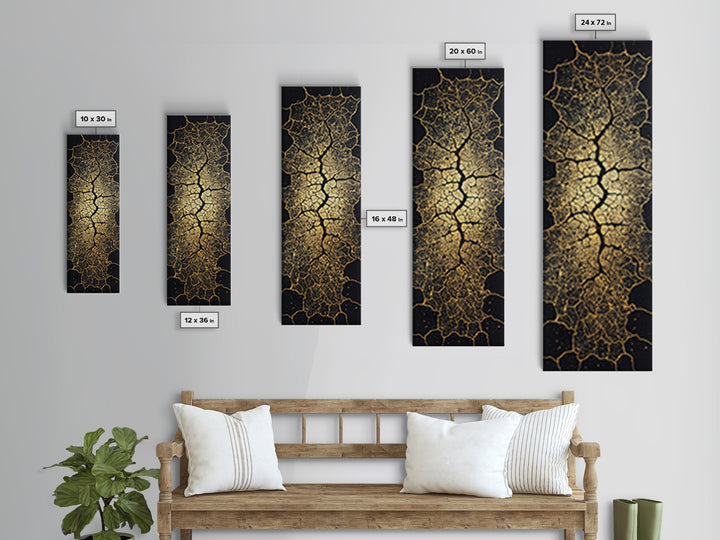 Gold Cracked Leaf Pattern Framed Canvas Print, Abstract African Wall Art, Black Gold Texture, Luxury Modern Home Decor Gift