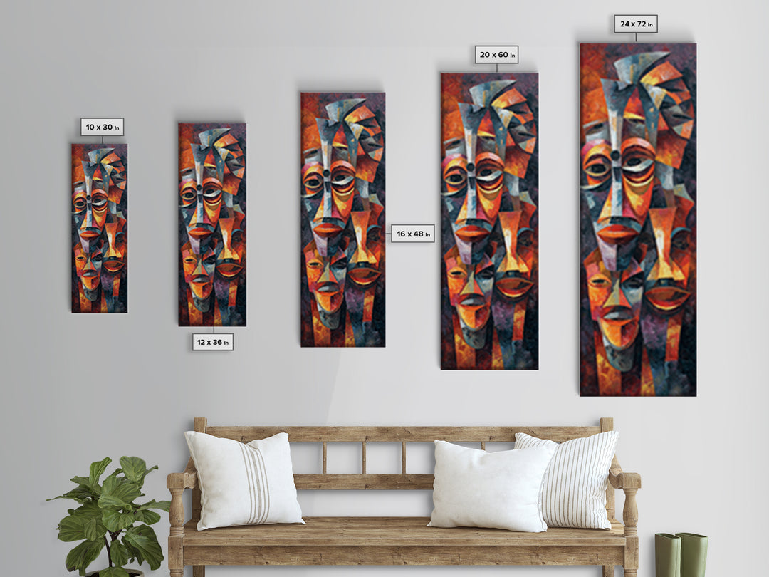 Cubist African Mask Faces Wall Art, Abstract African Art Print, Tribal Portrait Decor, Modern Afrocentric Home Decoration