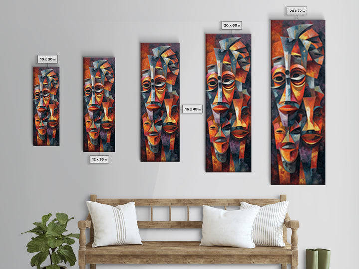 Cubist African Mask Faces Wall Art, Abstract African Art Print, Tribal Portrait Decor, Modern Afrocentric Home Decoration