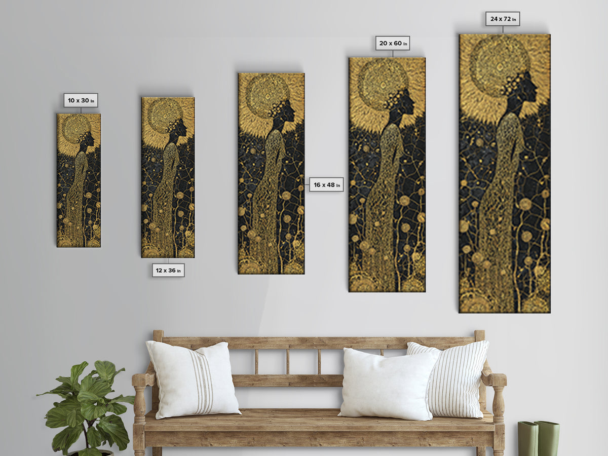 Gold Black African Woman Canvas Print, Elegant Silhouette Floral Pattern, Black Goddess Art, Luxury Afrocentric Wall Decor