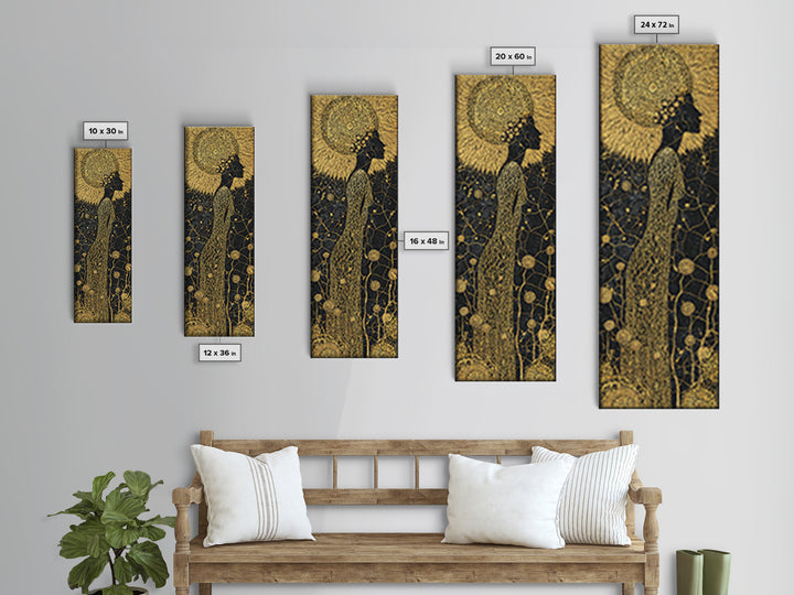 Gold Black African Woman Canvas Print, Elegant Silhouette Floral Pattern, Black Goddess Art, Luxury Afrocentric Wall Decor