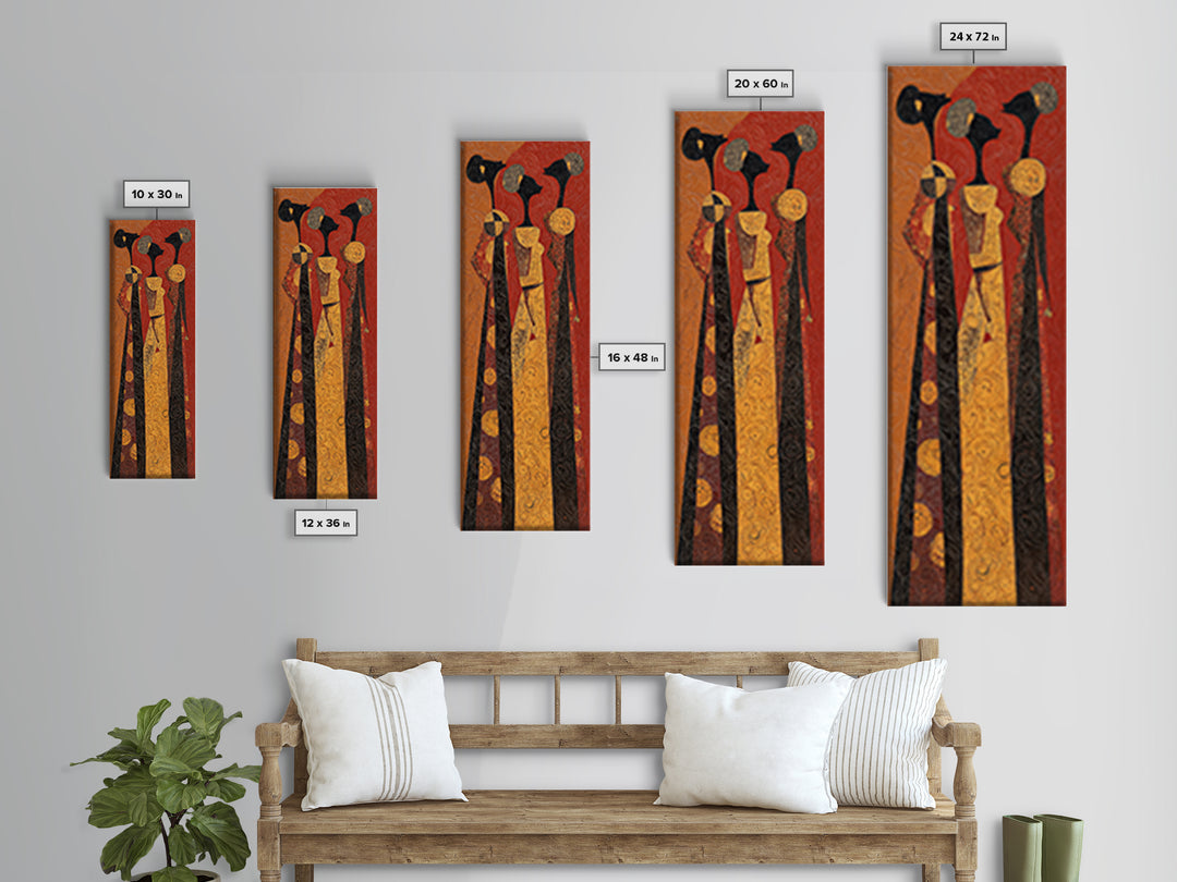 Stylized African Women In Tall Robes Framed Canvas Print, Tribal Queen Wall Art, Ankara Pattern Afrocentric Home Decor Gift