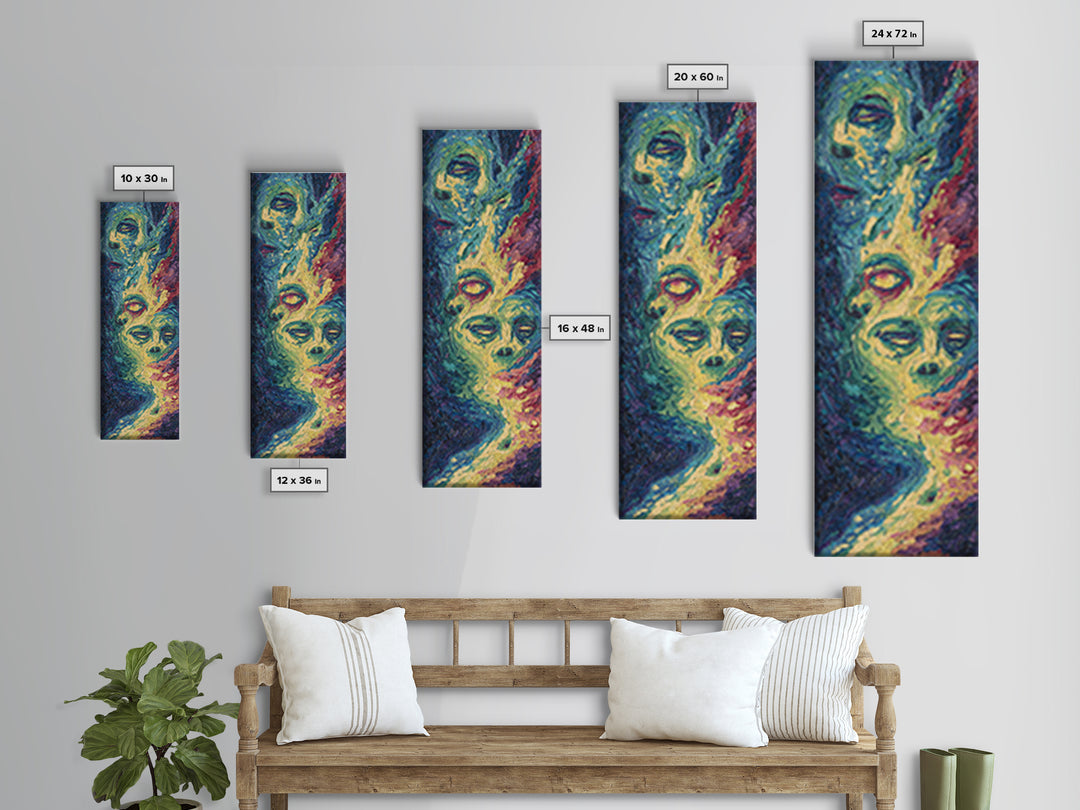 Floating Abstract Faces In Blue And Gold Canvas Print, Modern African Art, Dreamy Wall Art, Spiritual Home Decor Gift For Her