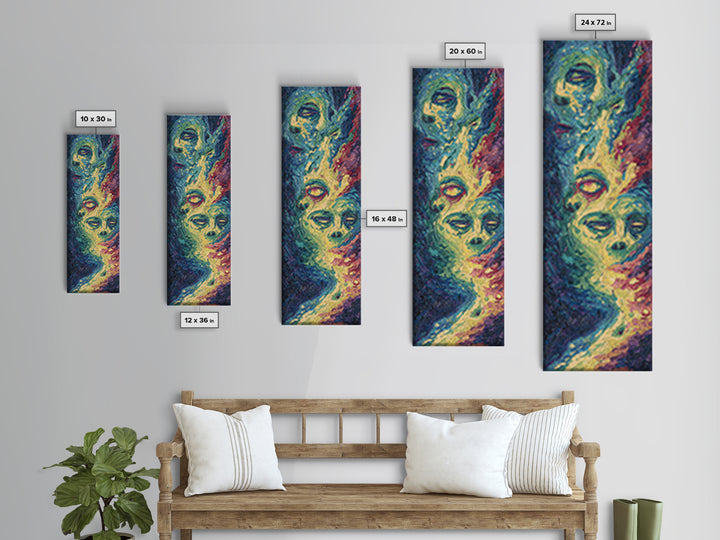 Floating Abstract Faces In Blue And Gold Canvas Print, Modern African Art, Dreamy Wall Art, Spiritual Home Decor Gift For Her