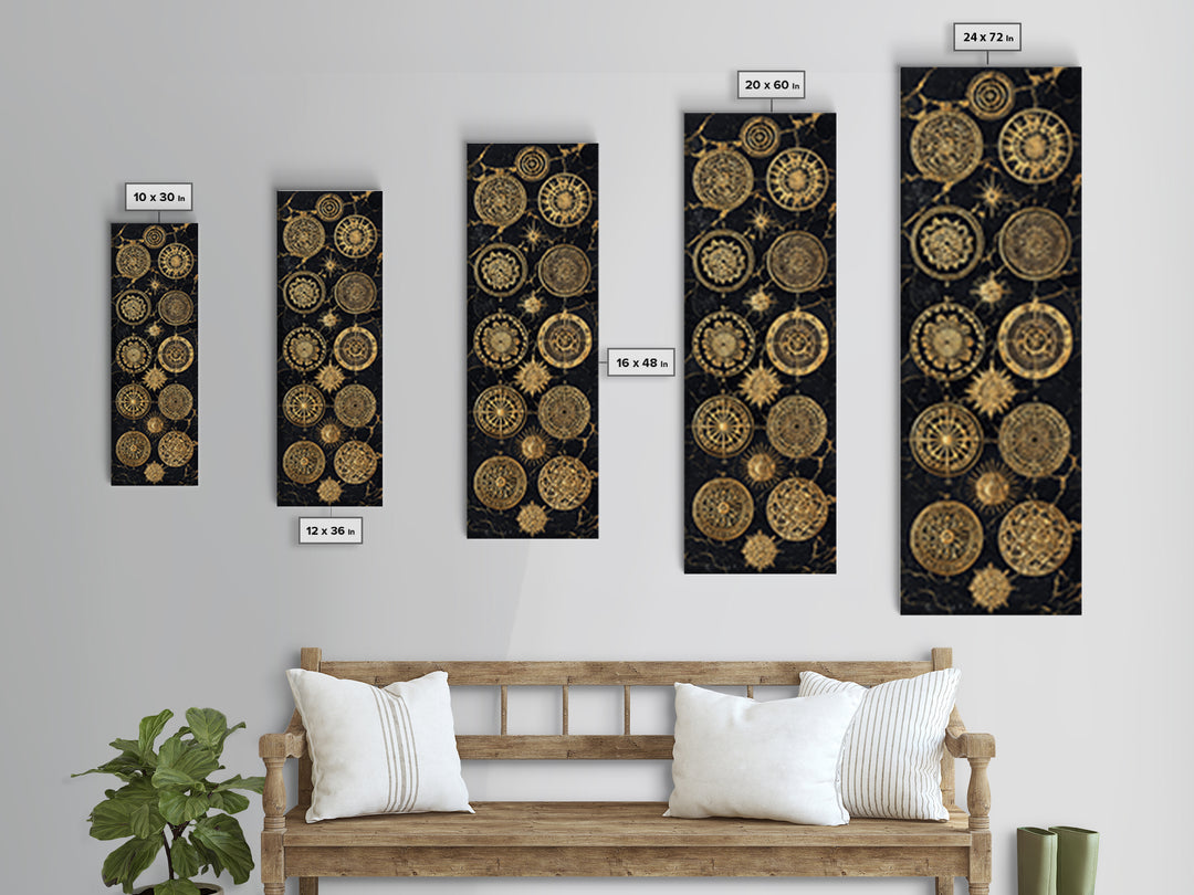 Golden Mandala Constellation Circles Wall Art, African Inspired Geometric Decor, Black And Gold Canvas, Spiritual Home Gift