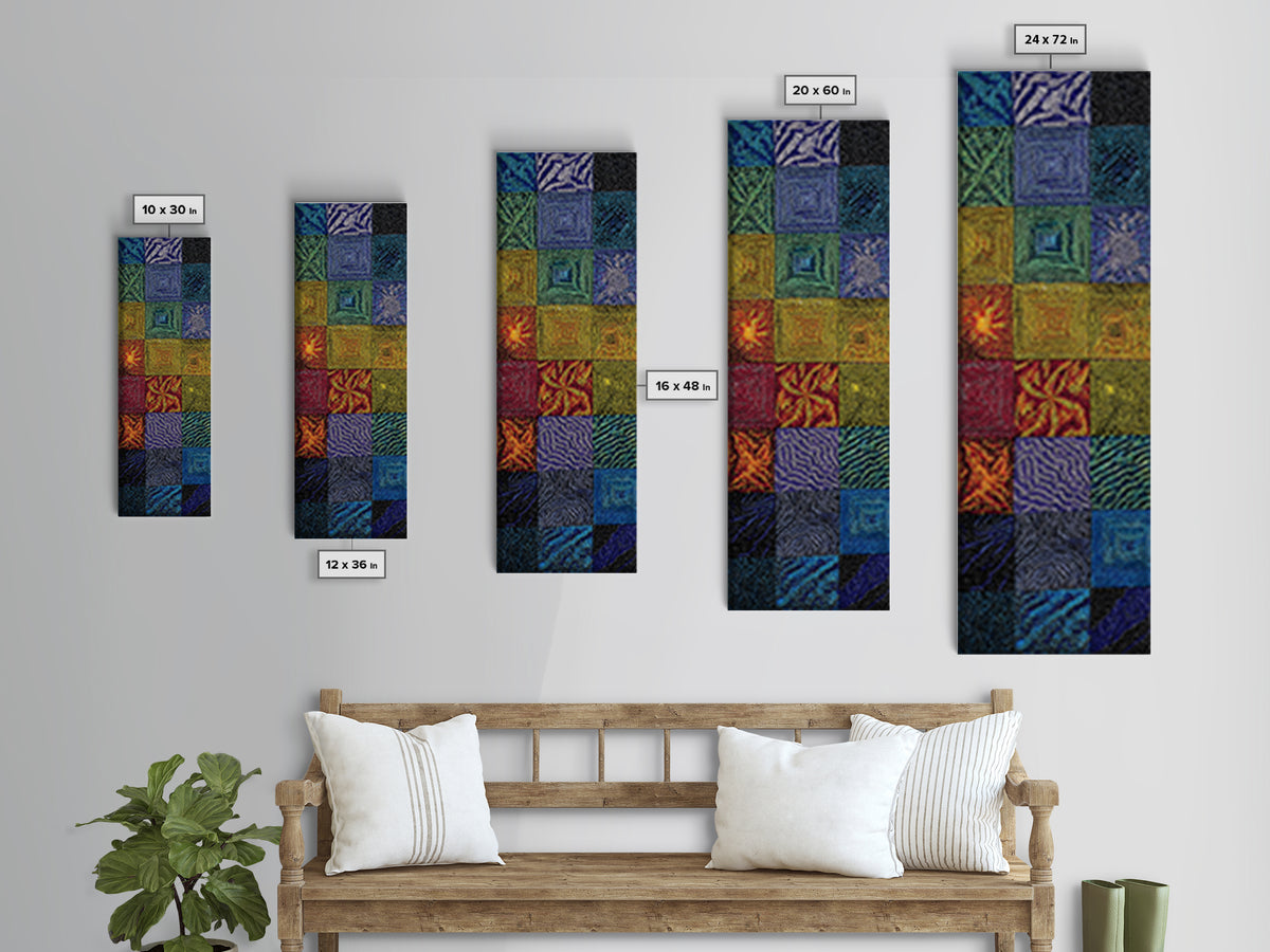 Blue Green African Quilt Patchwork Canvas Print, Abstract African Art, Textile Art, Boho Wall Decor, Modern Ethnic Home Decor