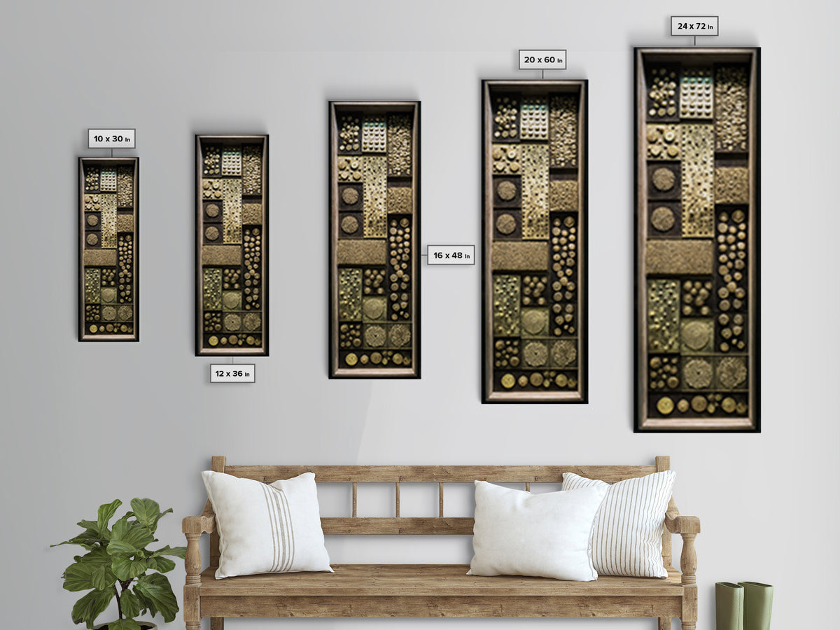 Textured Gold Tribal Assemblage Framed Canvas Print, African Inspired Wall Decor, Ethnic Abstract Art, Bold Unique Home Gift