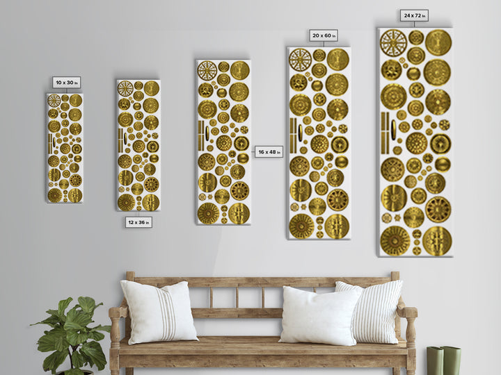 Golden Medallion Symbols On White Canvas Print, African Inspired Geometric Wall Art, Tribal Patterns, Luxury Home Decor Gift