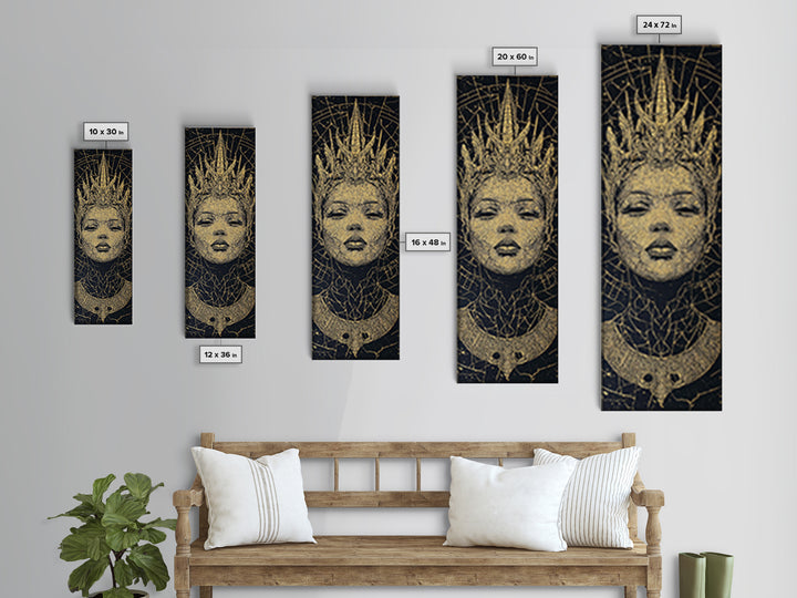 Golden Crowned African Queen Portrait Wall Art, Black Woman Canvas, Afrocentric Decor, Tribal Goddess, Luxury Home Decor