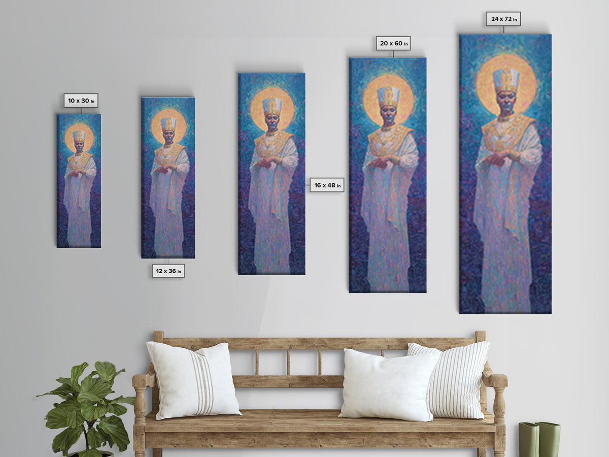 Haloed African King In White Robe Canvas Print, Afrocentric Wall Decor, Royal Portrait, Spiritual Art, Elegant Home Decor