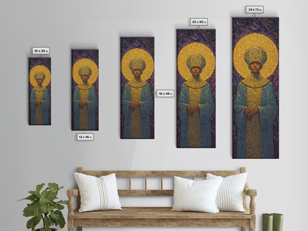 Golden Halo African Monarch Framed Canvas Print, Royal Black Art, Afrocentric Wall Decor, Spiritual Portrait, Statement Art