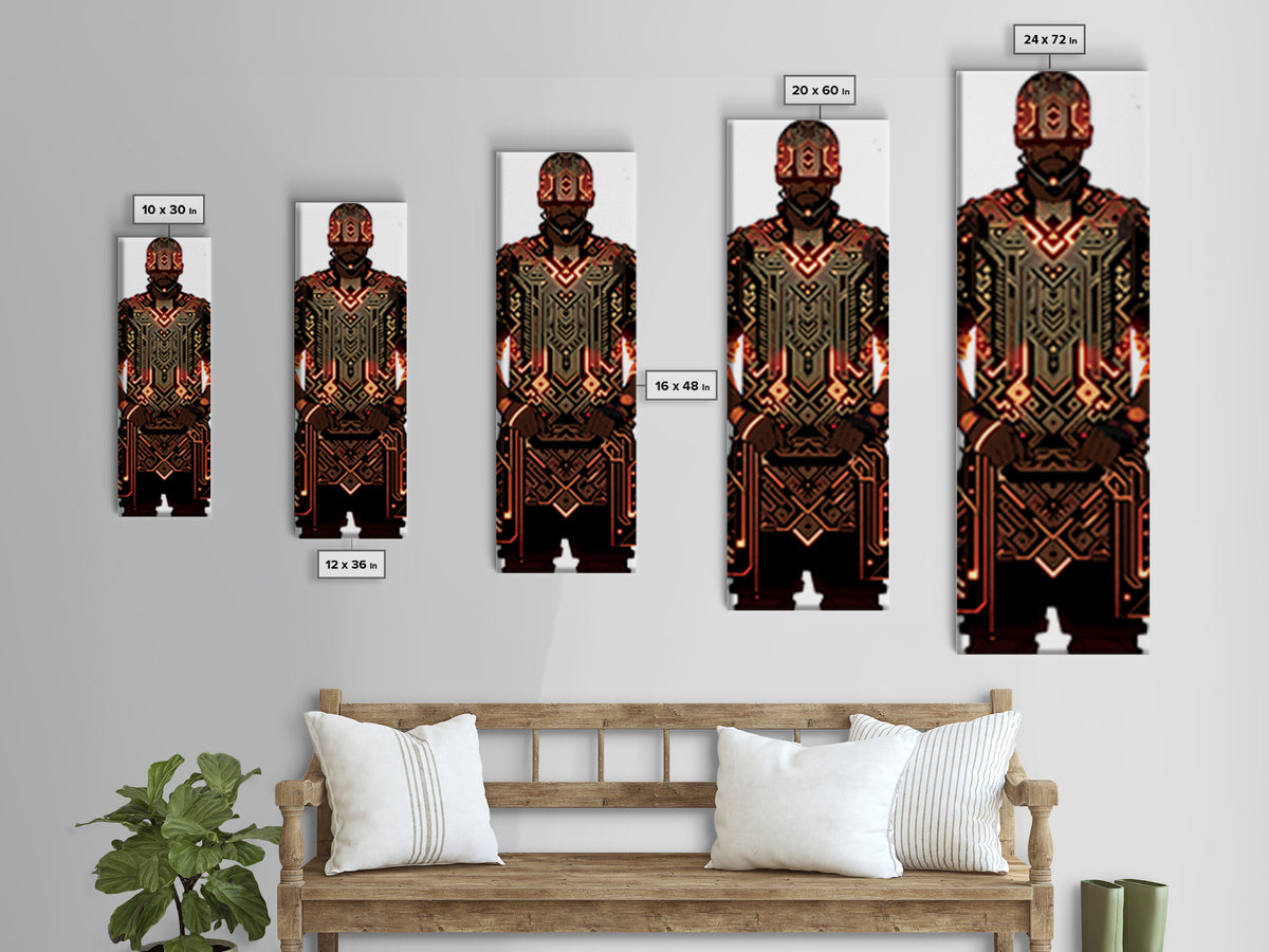 Futuristic African Warrior In Glowing Armor Canvas Print, Afrofuturism Decor, Tribal Art, Black Man Portrait, Bold Wall Decor