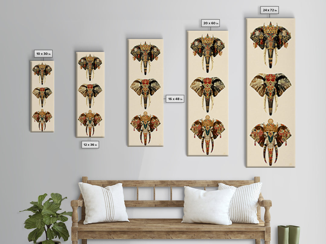 Jeweled African Elephant Trio Canvas Print, Regal Safari Wall Decor, Tribal Animal Art, Crowned Elephant, Boho Home Decor