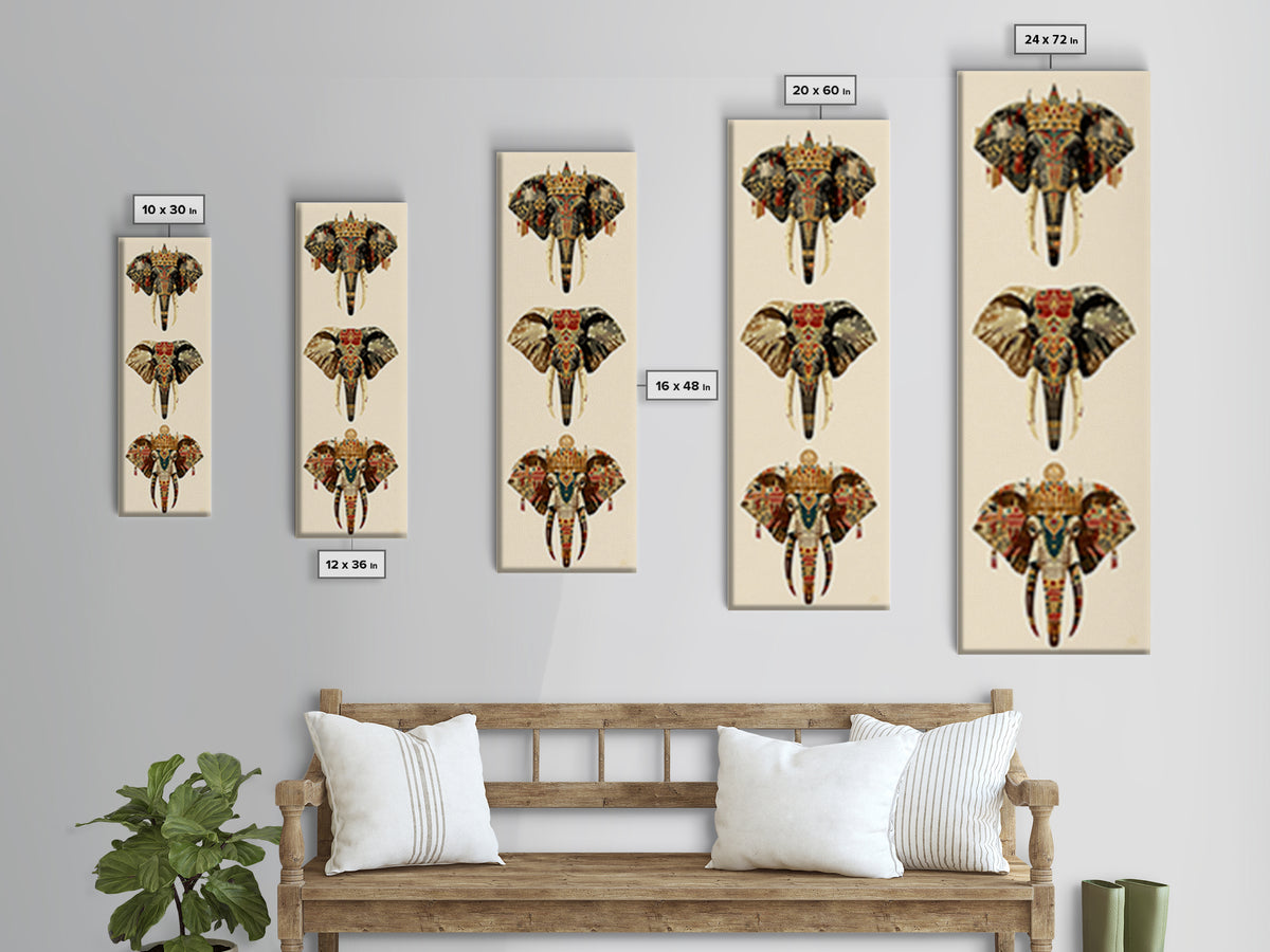 Jeweled African Elephant Trio Canvas Print, Regal Safari Wall Decor, Tribal Animal Art, Crowned Elephant, Boho Home Decor