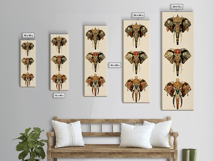 Jeweled African Elephant Trio Canvas Print, Regal Safari Wall Decor, Tribal Animal Art, Crowned Elephant, Boho Home Decor