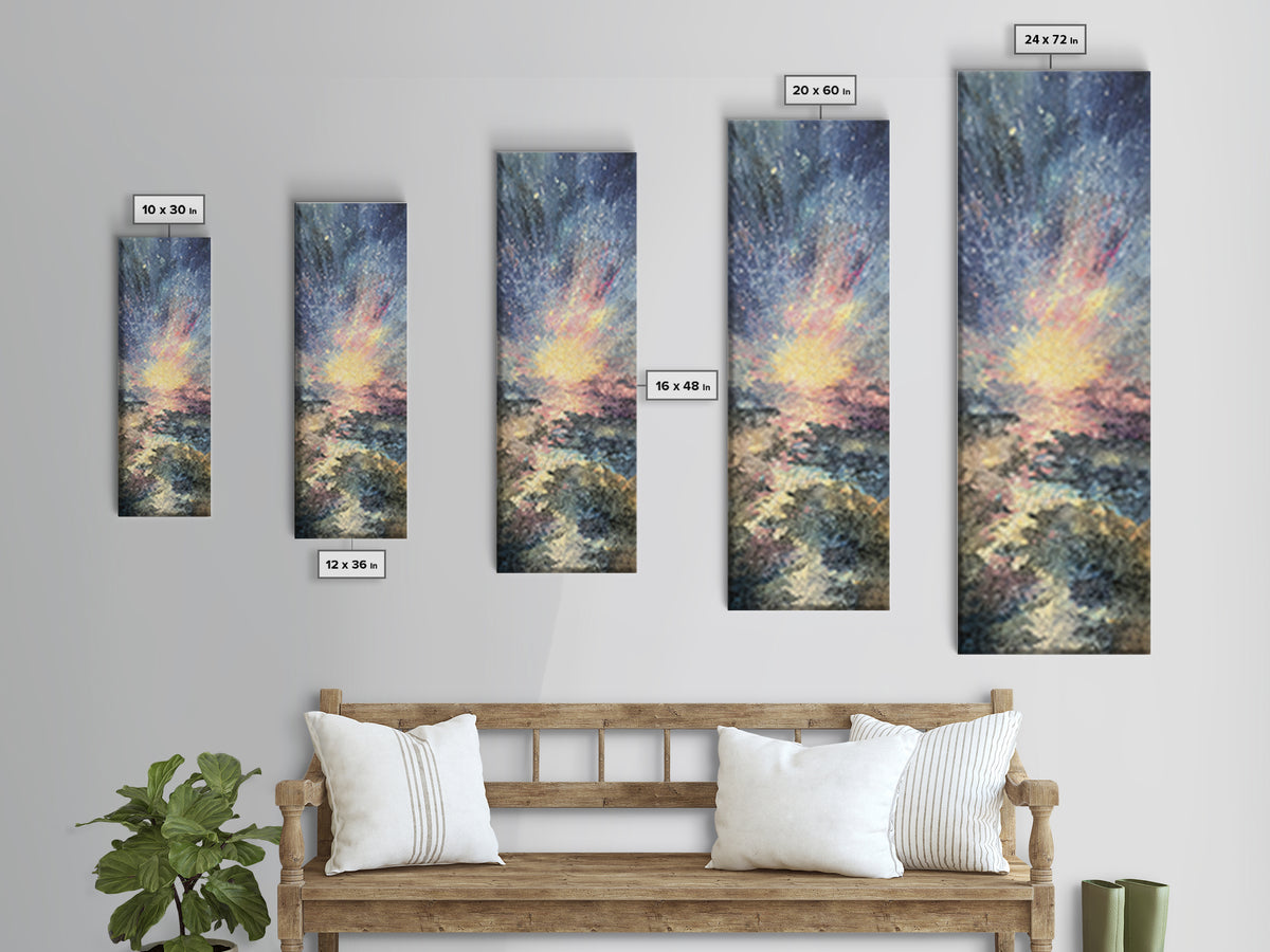 Radiant Ocean Sunrise With Textured Sky And Waves, Canvas Print, Dreamy Wall Art, Nature Scene Art For Living Room Decor Gift