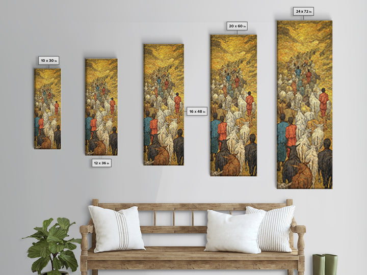 Golden African Cattle Caravan Wall Art, Textured Migration Scene, Safari Culture Decor, Pastoral Landscape, Earth Tone Print