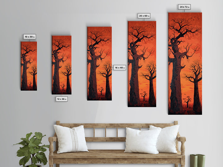 Orange Sunset Baobab Silhouette With Birds, African Wall Art, Safari Landscape, Motherland Decor, Large Canvas Print Gift