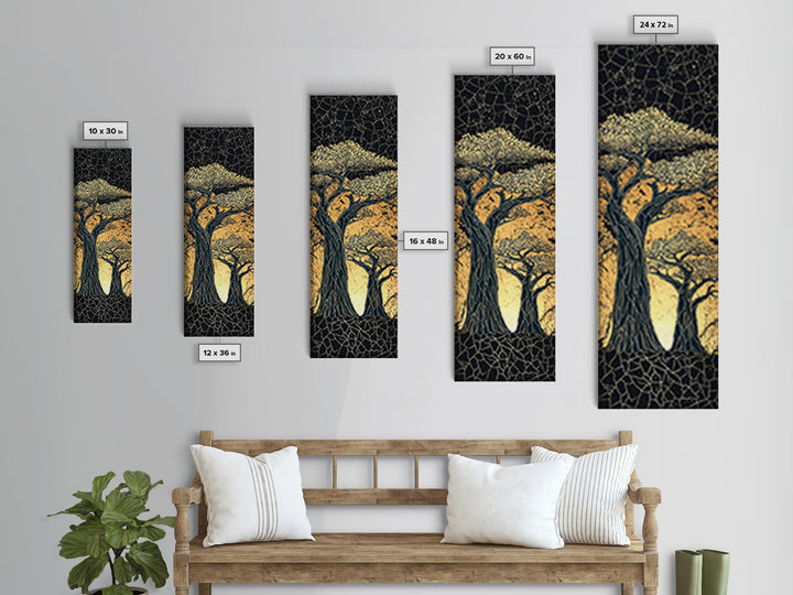 Mosaic Baobab Under Starry Sky, African Wall Art, Abstract Safari Landscape, Earth Tone Decor, Textured Canvas Print Gift