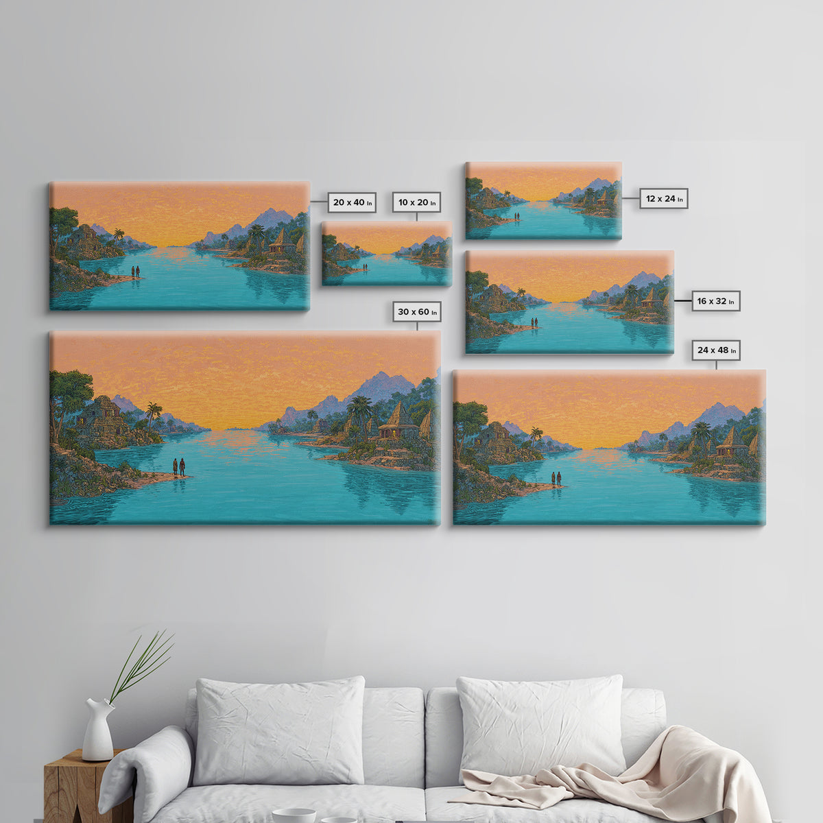 Golden Sunset Island Ruins Canvas Print, African Landscape Wall Art, Tropical Nature Scene Art, Coastal Home Decor Gift For Her