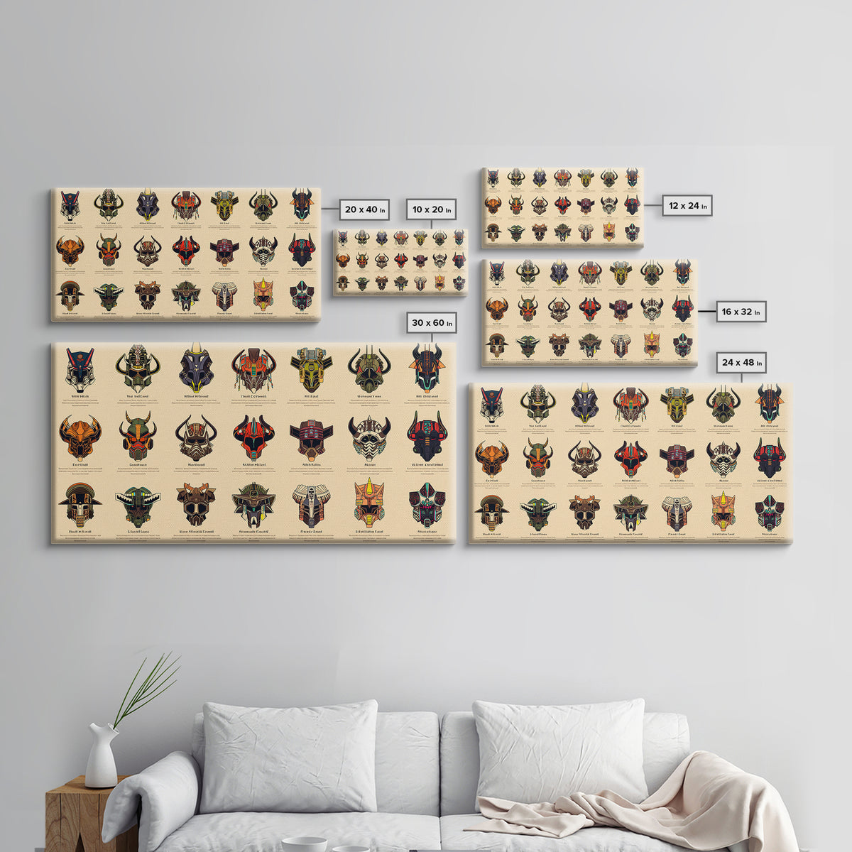 Futuristic African Mask Collection Wall Art, Tribal Mask Canvas Print, Afrofuturism Decor For Gaming Room Or Office Poster