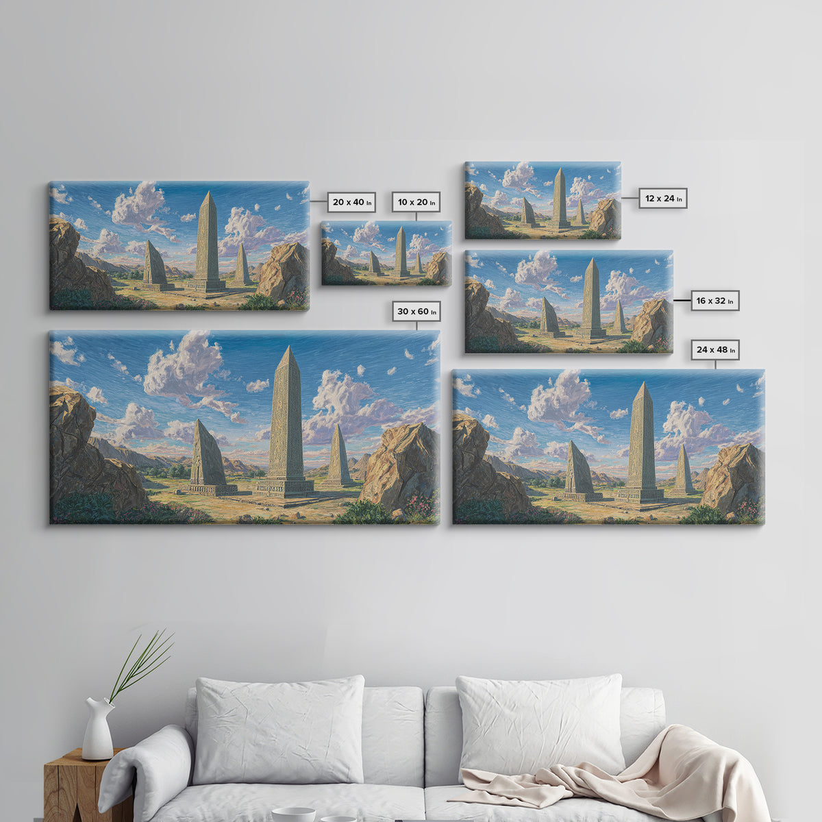 Mountain Valley Stone Obelisks Canvas Print, African Landscape Wall Decor, Ancient African Art, Nature Scene For Living Room