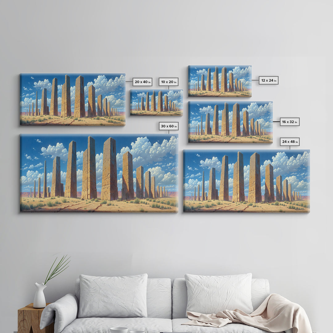 Sunlit Desert Pillars Wall Art, African Egyptian Art Print, Ancient Monument Canvas, Large Wall Decor For Office And Home