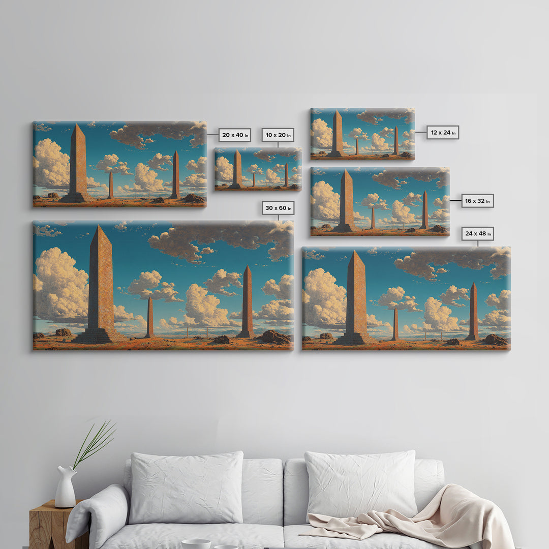 Weathered Desert Obelisks Framed Canvas Print, African Landscape Wall Art, Ancient Stone Monument Decor For Modern Home Gift