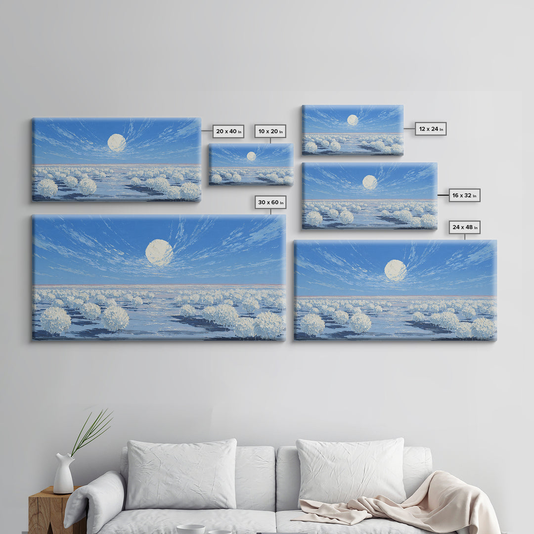 White Desert Bloom Field Canvas Print, African Landscape Wall Art, Dreamy Nature Scene, Blue Minimalist Home Decor Gift For Her