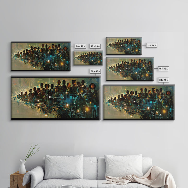 Afrofuturist Black Leaders In Digital City Wall Art, African American Tech Portrait, Futuristic Office Decor Print Canvas Gift