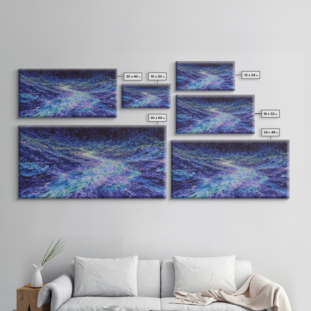 Blue Data Wave Galaxy Abstract Canvas Print, Modern Digital Wall Art, Electric Ocean Energy Decor For Office Bedroom Gift