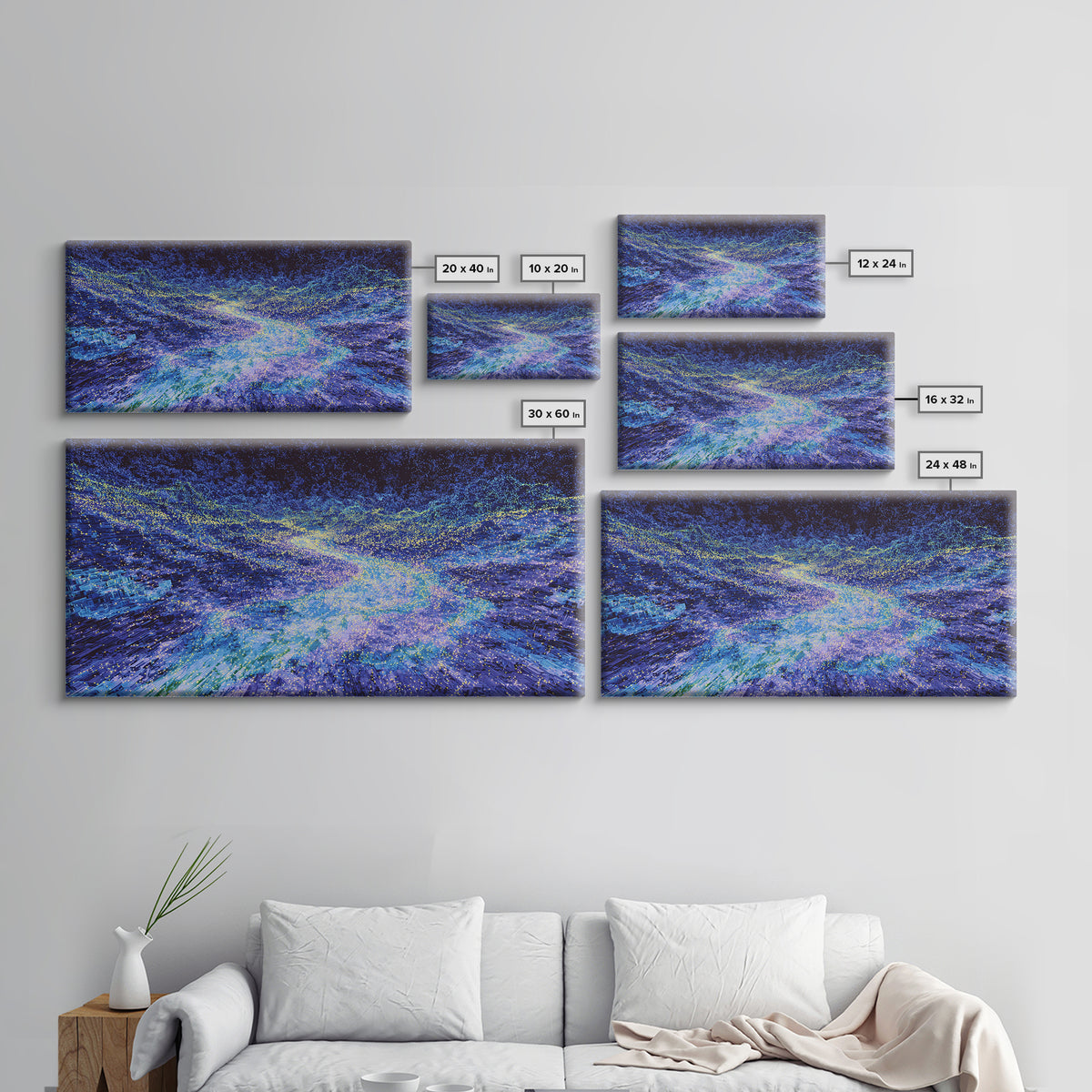 Blue Data Wave Galaxy Abstract Canvas Print, Modern Digital Wall Art, Electric Ocean Energy Decor For Office Bedroom Gift