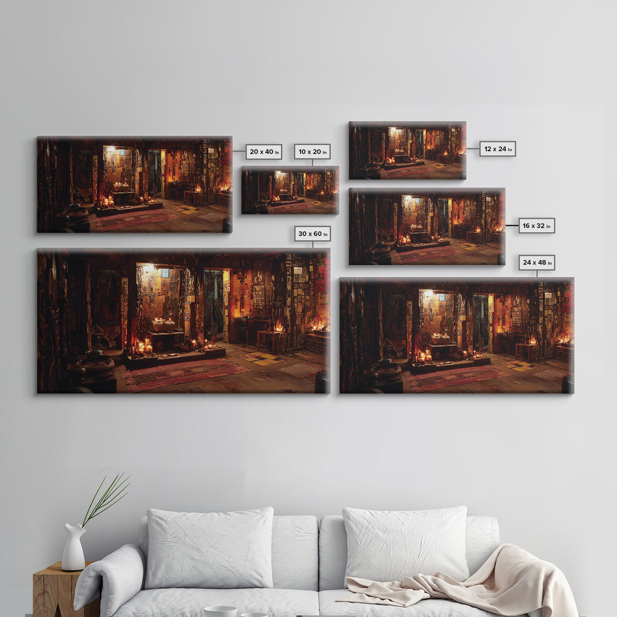 Candlelit Bohemian Shrine Interior Wall Art, Mystic Meditation Room Decor, Warm Earth Tone Canvas Print For Home Unique Gift