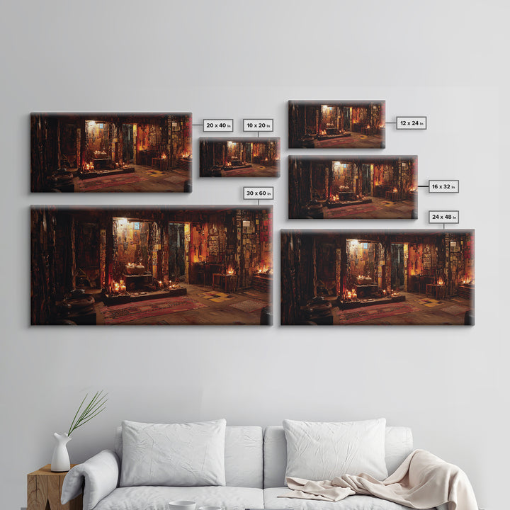 Candlelit Bohemian Shrine Interior Wall Art, Mystic Meditation Room Decor, Warm Earth Tone Canvas Print For Home Unique Gift