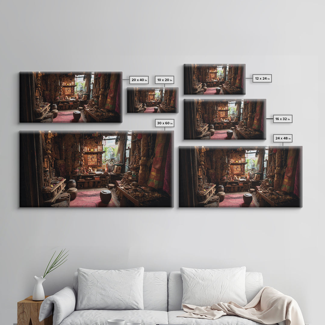 Moody African Market Interior Wall Art, Tribal Objects And Textiles, Cultural Home Decor, Boho Canvas Print For Living Room