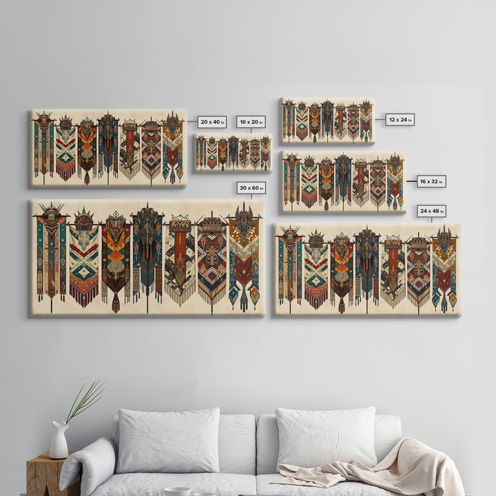 Seven Ornate African Tribal Banners Wall Art, Ankara Pattern Textile Art, Cultural Home Decor, Framed Canvas Print Gift For Her