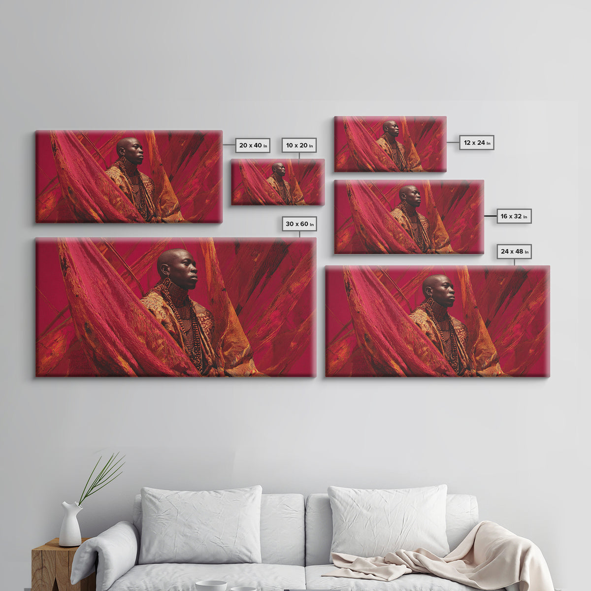 Regal African Man In Red Fabric Wall Art, Contemporary Portrait, Afrocentric Fashion Canvas Print, Bold Home Decor Gift For Him
