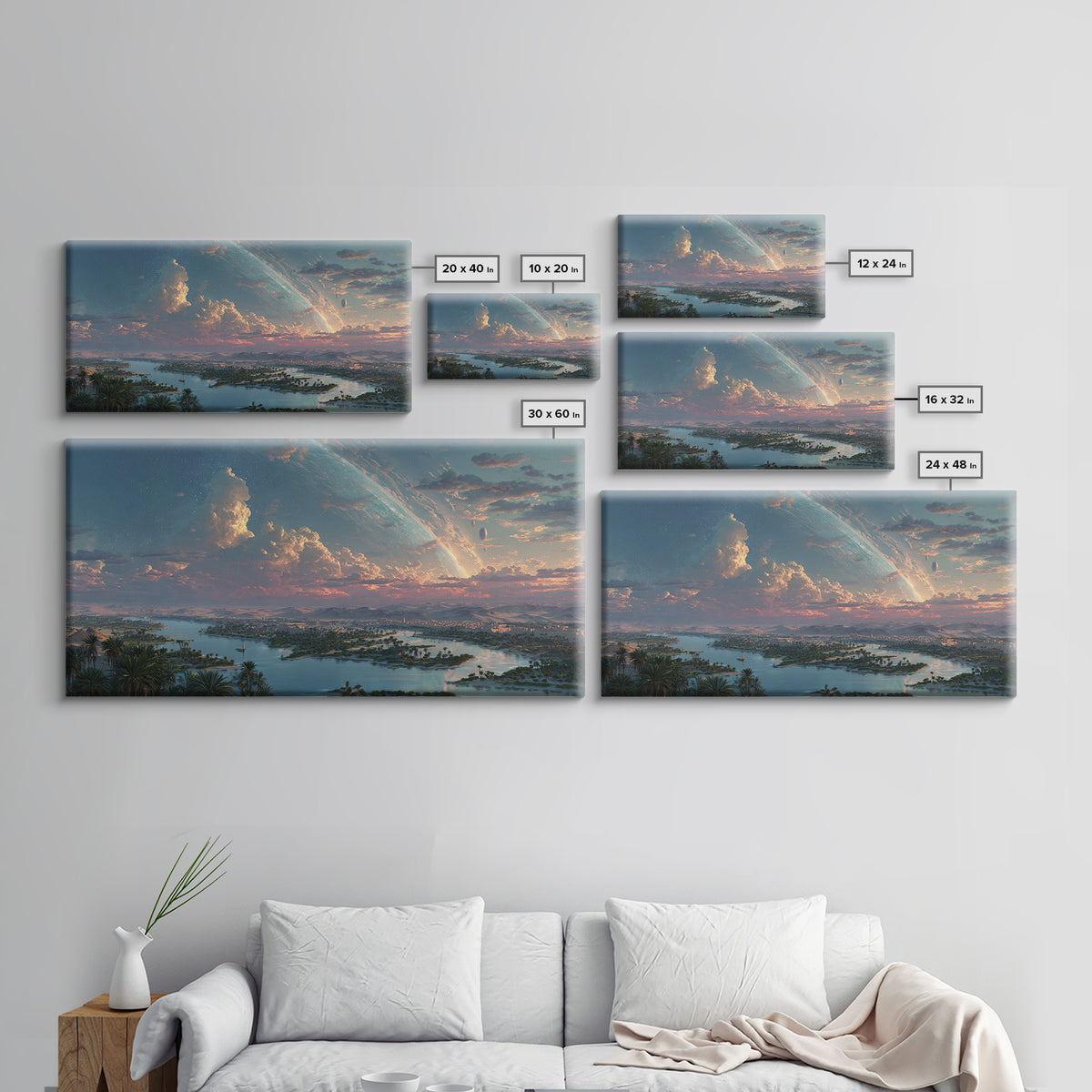 Epic African River Valley At Sunrise Wall Art, Afrofuturism Landscape, Dreamy Nature Scene Canvas Print, Large Decor Gift