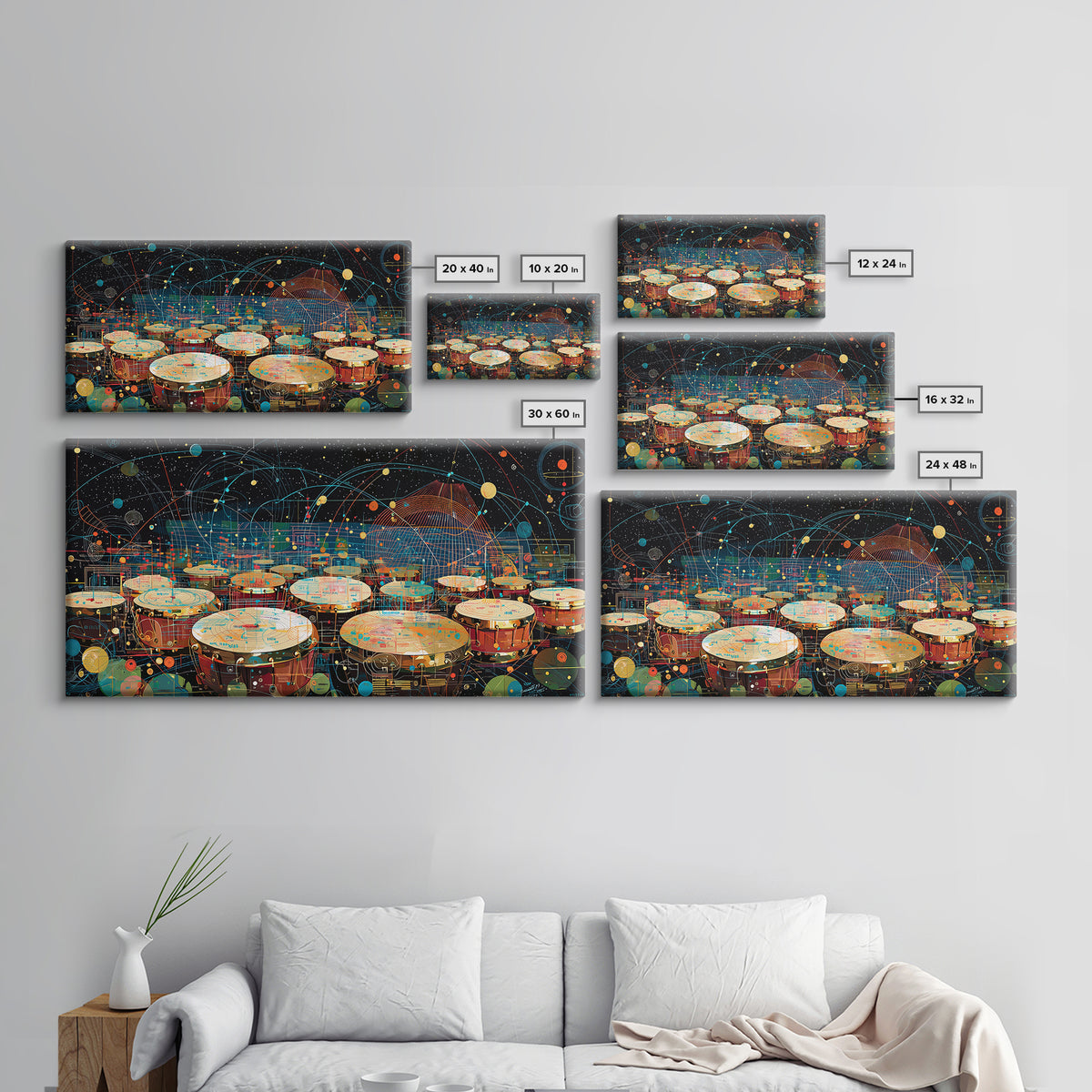 Futuristic Afro Drums Under Cosmic Orbits Canvas Print, Modern African Art, Music Room Decor, Afrofuturism Decor, Bold Art
