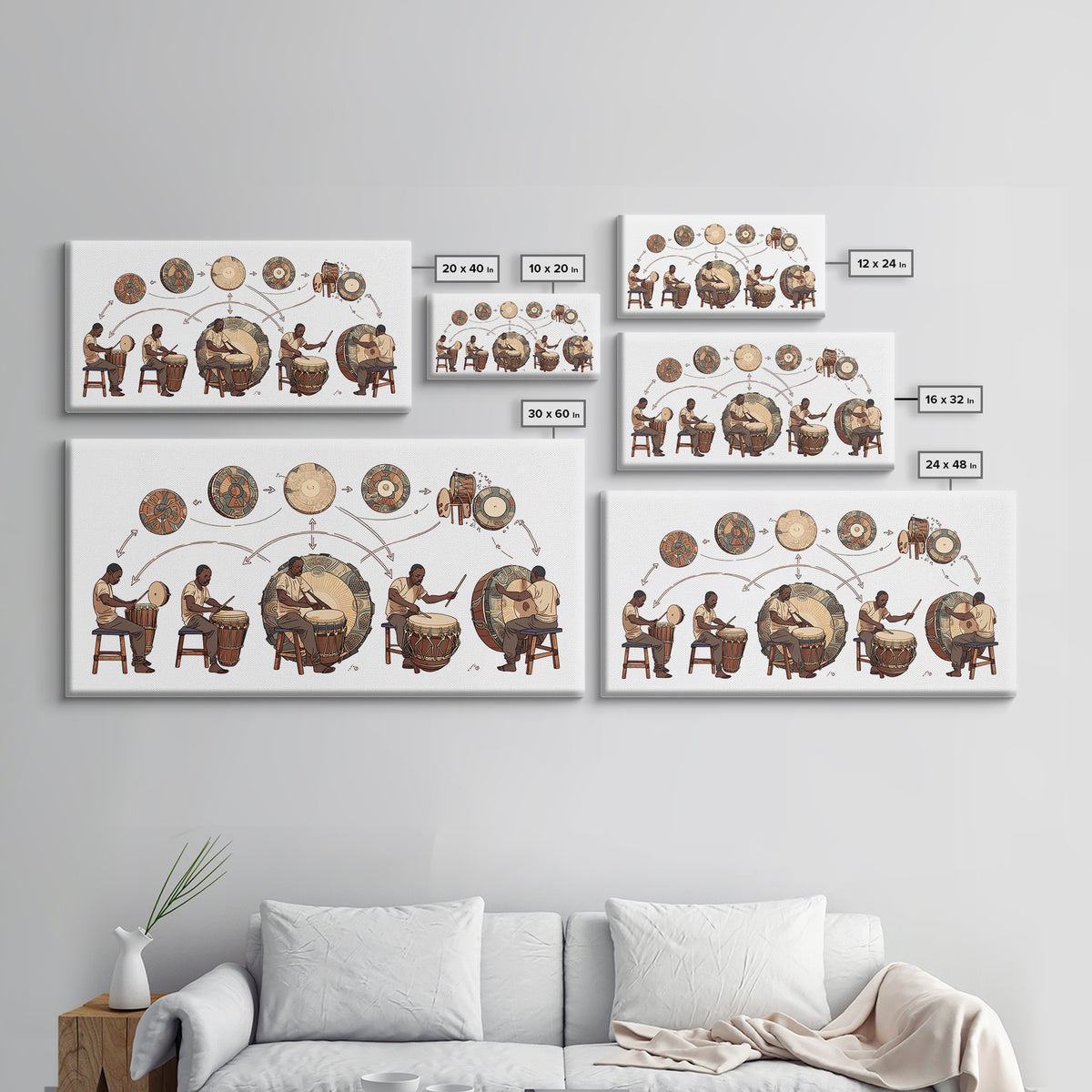 African Drum Lessons With Players And Rhythms Wall Art, Traditional African Art Print, Music Room Decor, Cultural Home Decor